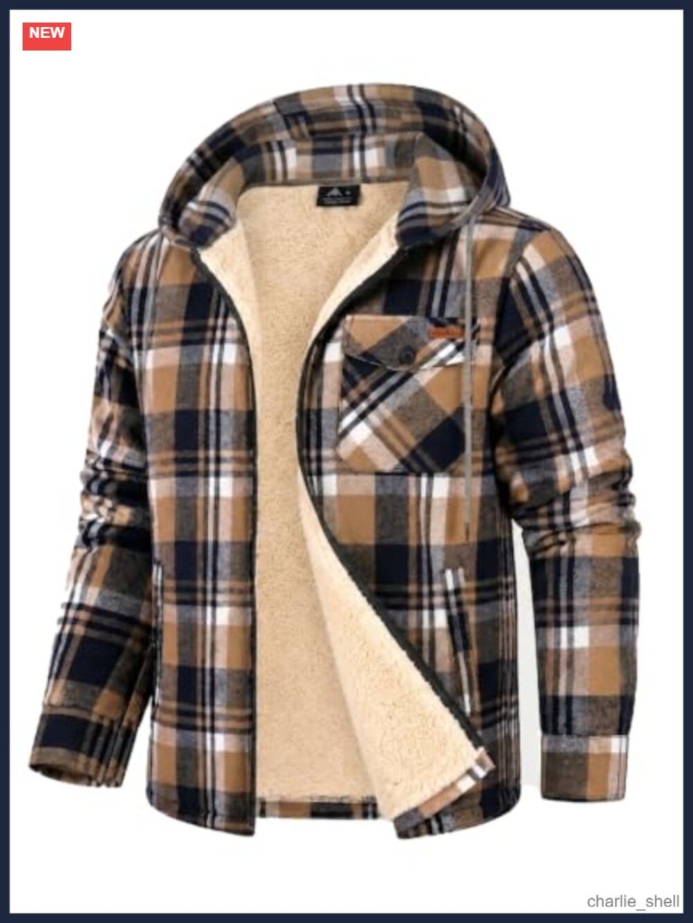 Fleece Lined Plaid Hoodie Jacket Zip Up Sherpa Lined Flannel